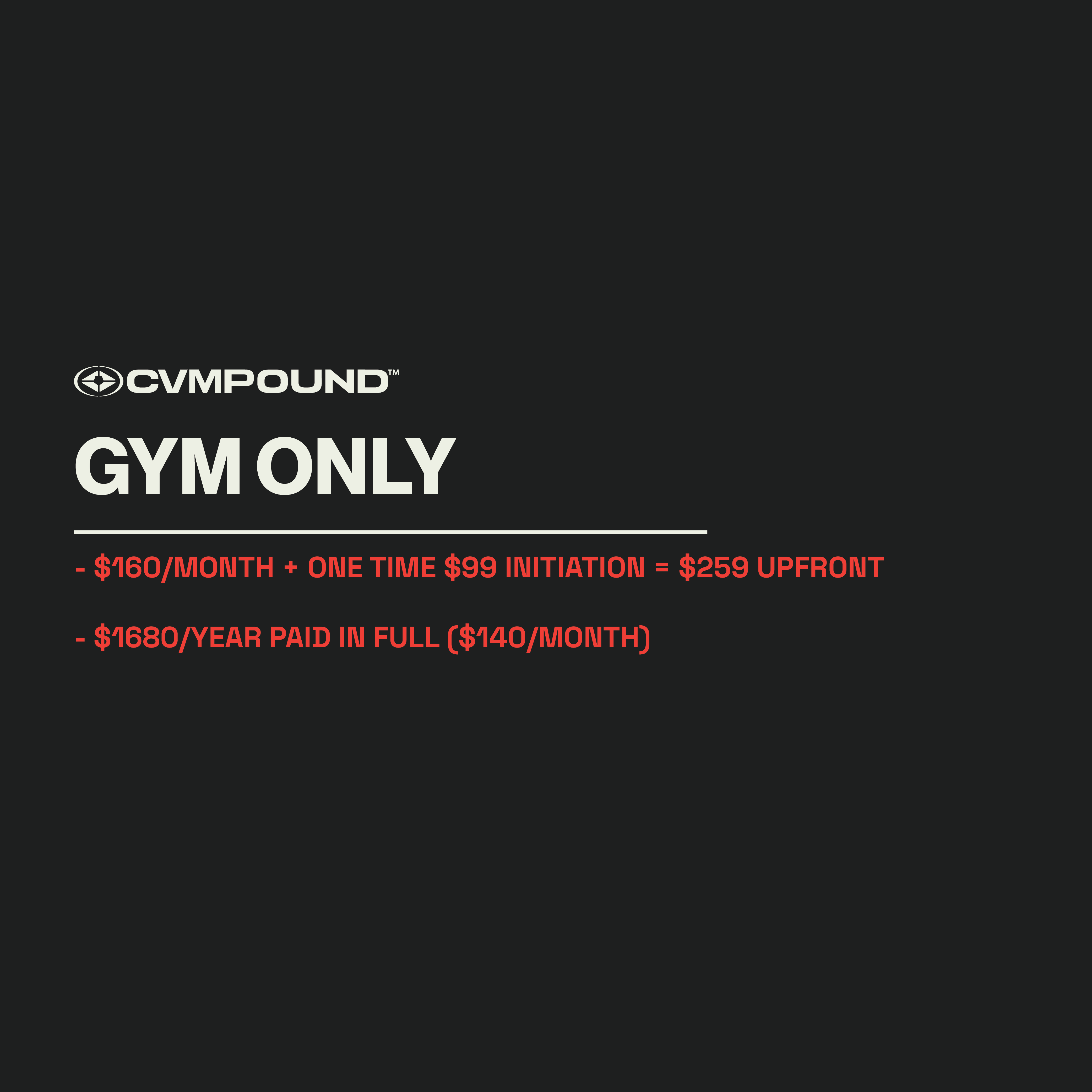 MEMBERSHIP PACKAGE: GYM ONLY