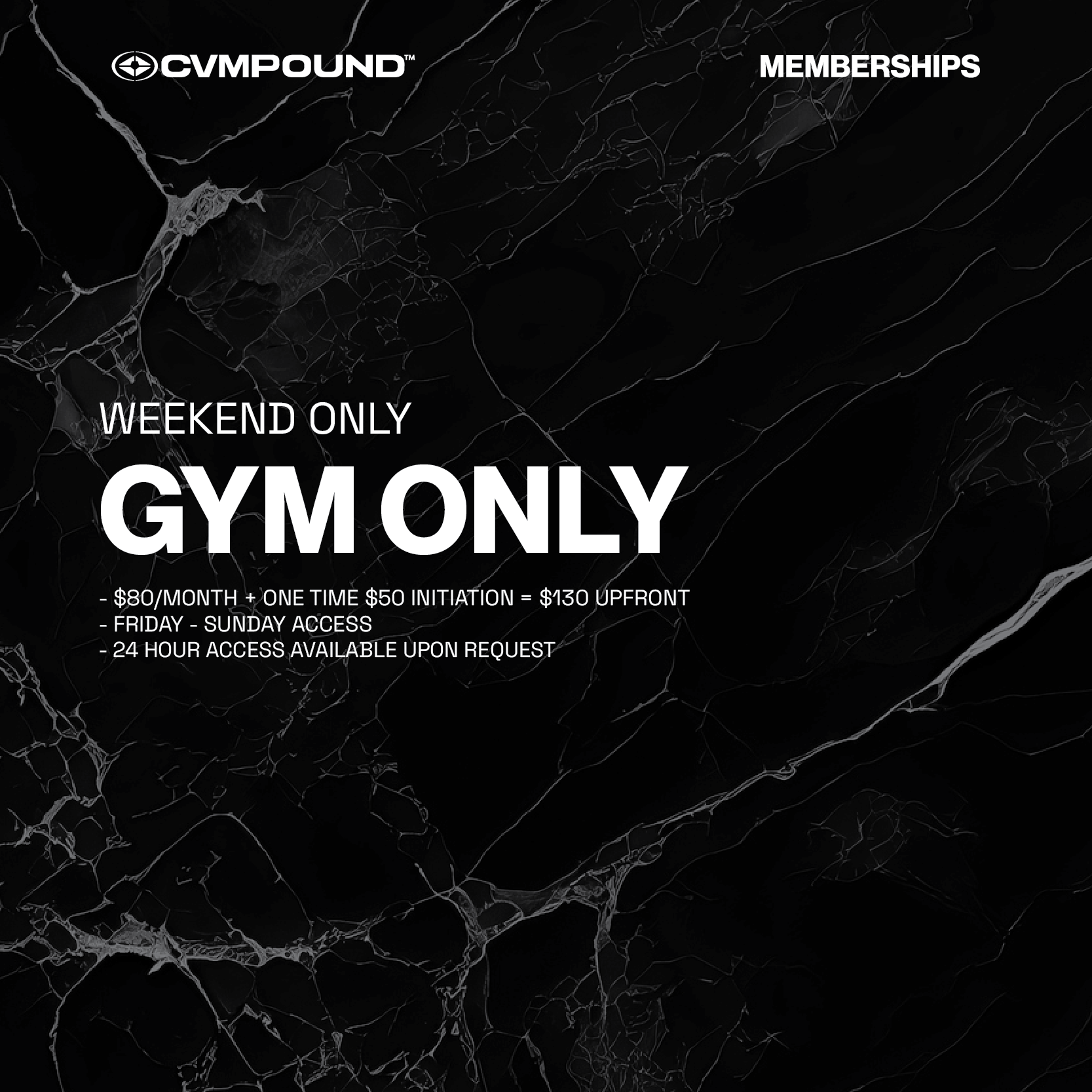 MEMBERSHIP PACKAGE: GYM ONLY - WEEKEND ONLY